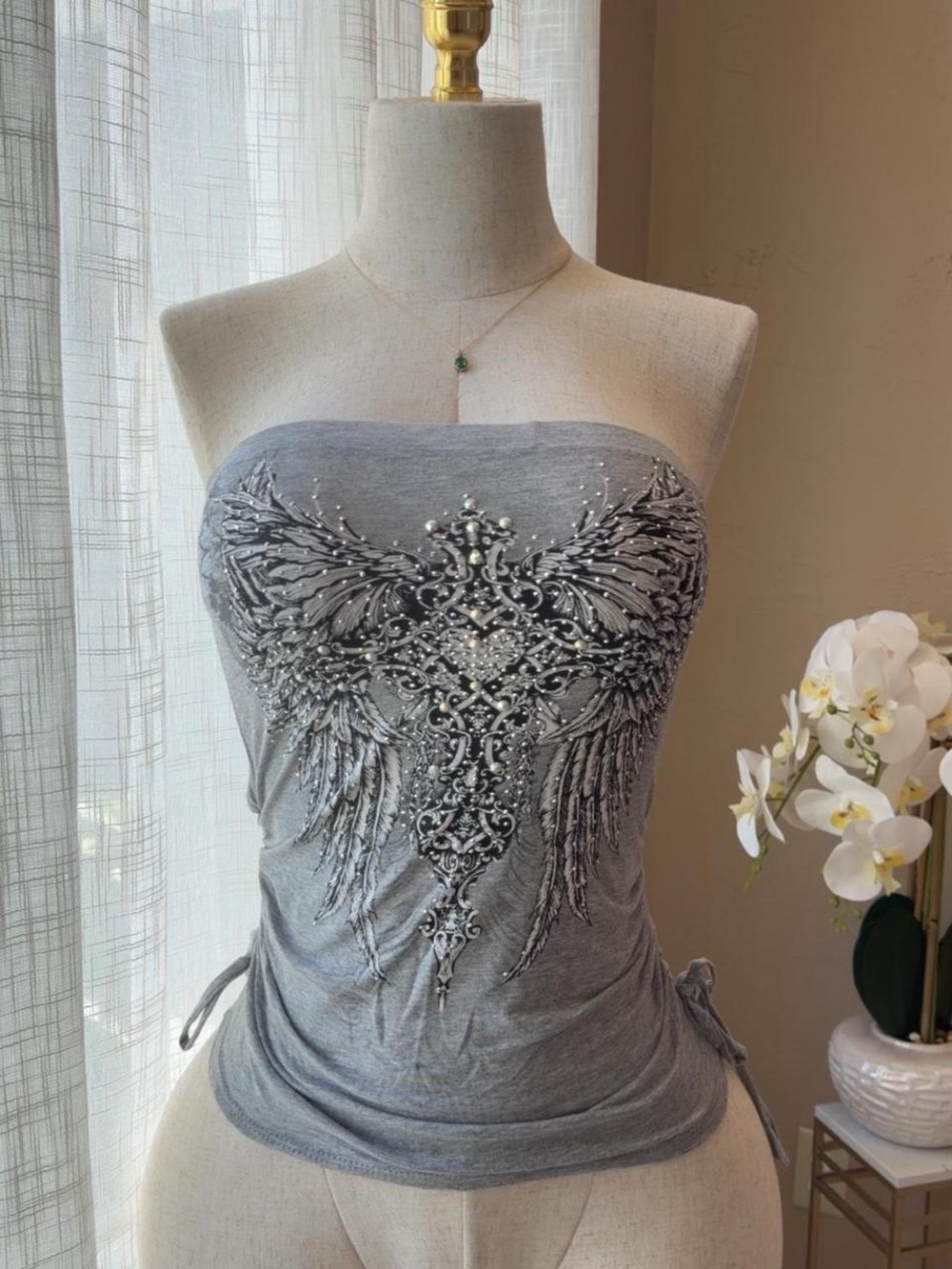 Strapless Embellished Gray Women's Tube Top